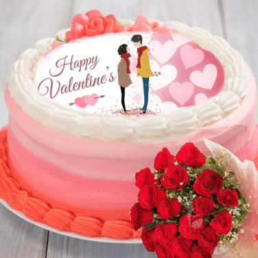 valentine day cake with flower bouquet