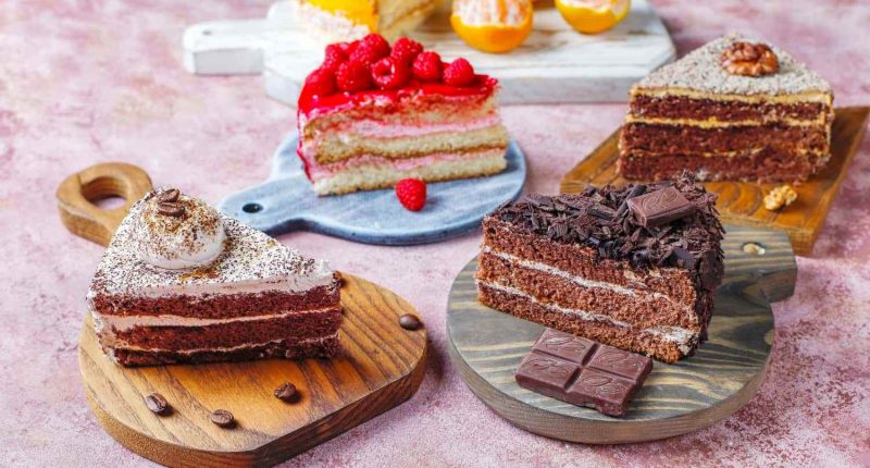 assortment pieces cake with different flavors