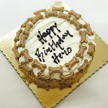 round dog cake with bone designs