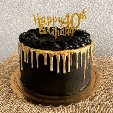 40th birthday black and gold drip cake