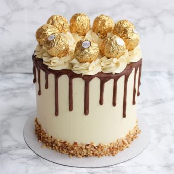drip birthday cake with ferrero rocher