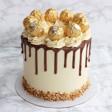 drip birthday cake with ferrero rocher