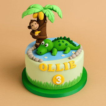 Monkey and Crocodile Theme Cake