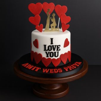 Romantic Proposal Cake with Red Hearts