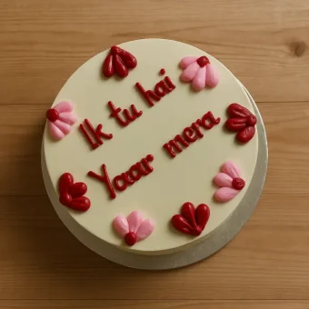 Yaar Mera Bento Cake circle shaped with pink and red cream on top