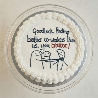 funny goodbye colleague cake top view