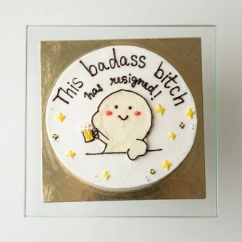 resignation party theme cake top view