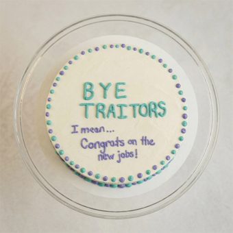 sarcastic farewell party cake top view