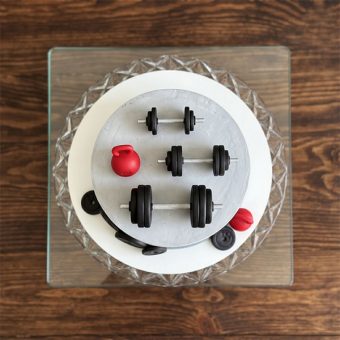 dumbbell fitness birthday cake top view