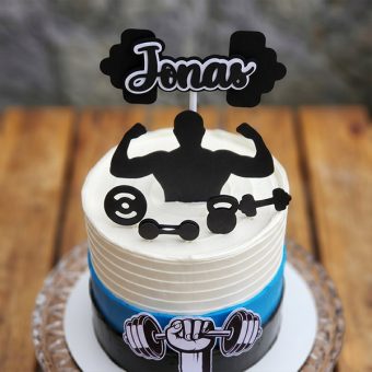 weightlifter fitness birthday cake front view